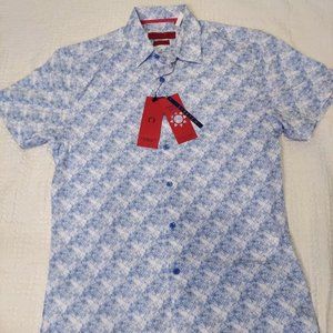 American Breed Men's Smart Shirt Light Blue Short‎ Sleeve Stretch Small New